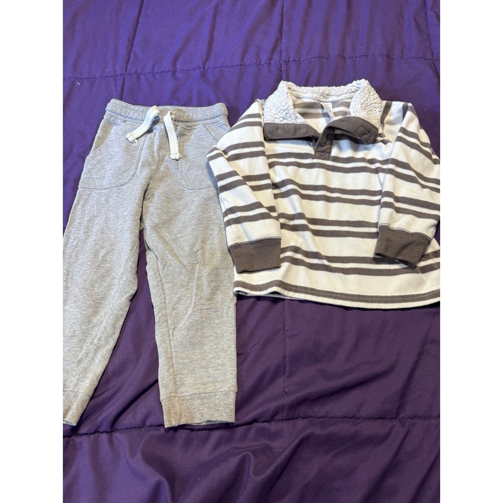 Carters Toddler Boys 3T Fleece Striped Pullover and Gray Jogger Pants Set